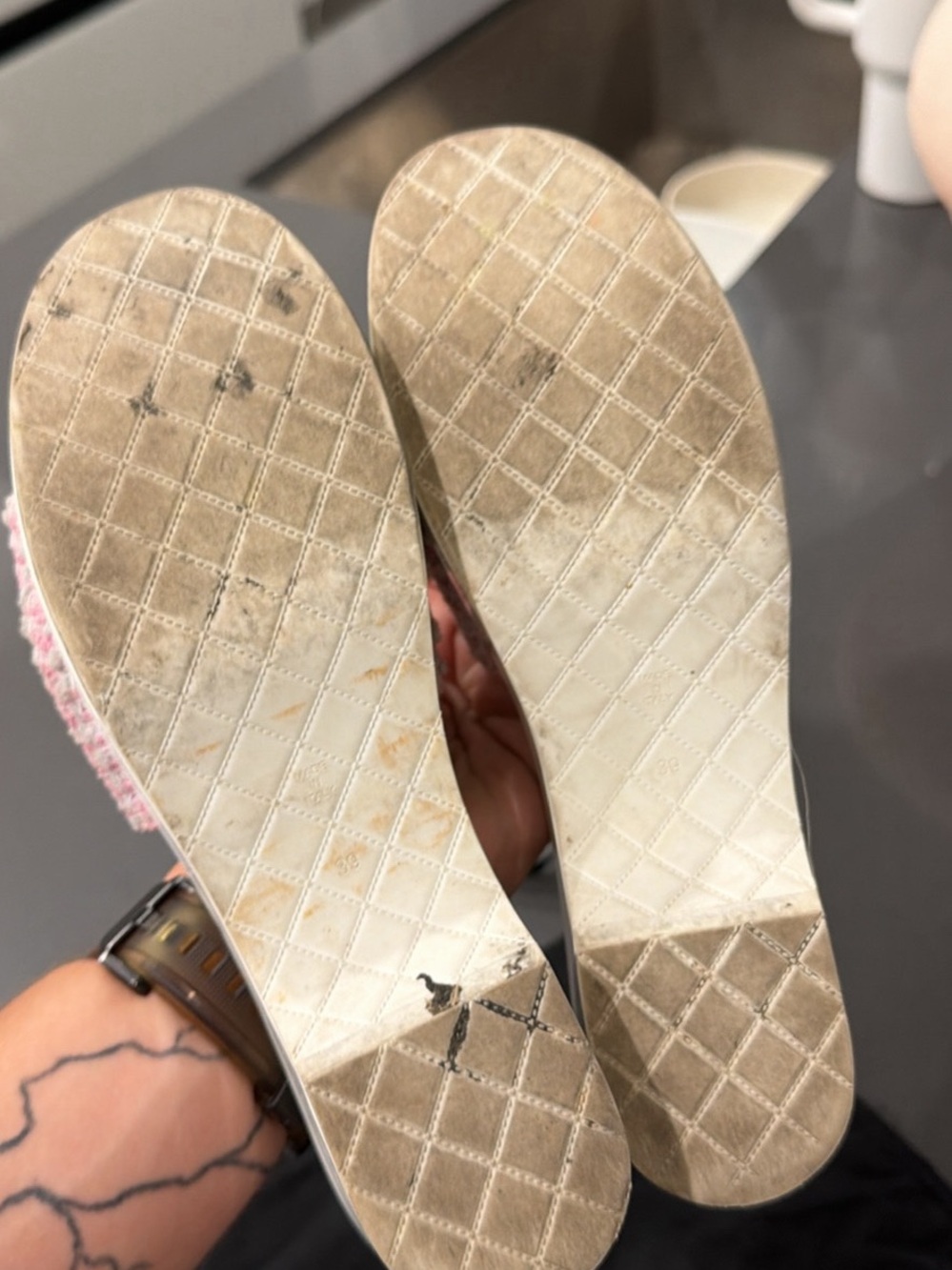 CHANEL Cream Platform Slide Sandals with Pink Tweed Straps - Picture 3 of 3